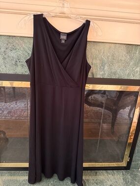Eileen Fisher Black Sleeveless Faux-Wrap Midi Dress